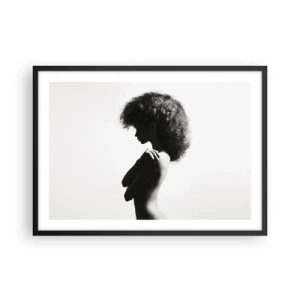 Poster in einem schwarzem Rahmen - Eine subtile Silhouette einer Frau in Schwarz-Weiß-Tönen auf hellem Hintergrund - 70x50cm - Wie eine Blume auf einem schlanken Stiel - Moderne Wanddekoration für Wohnzimmer und Schlafzimmer ARTTOR