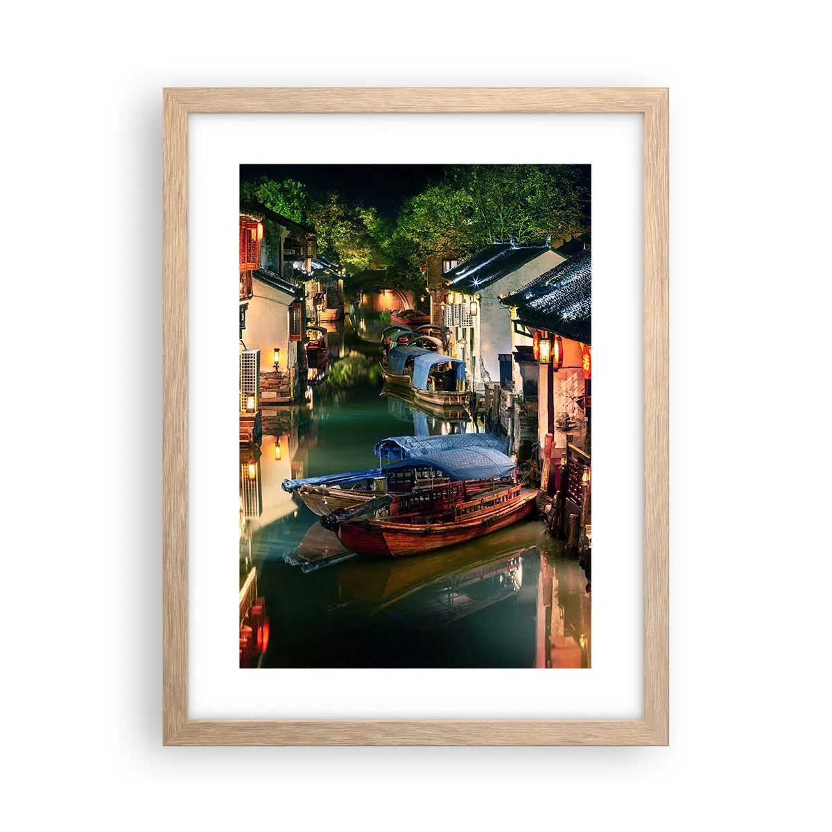 Poster in einem Rahmen aus heller Eiche - Ein Abend auf einer chinesischen Straße - 30x40 cm