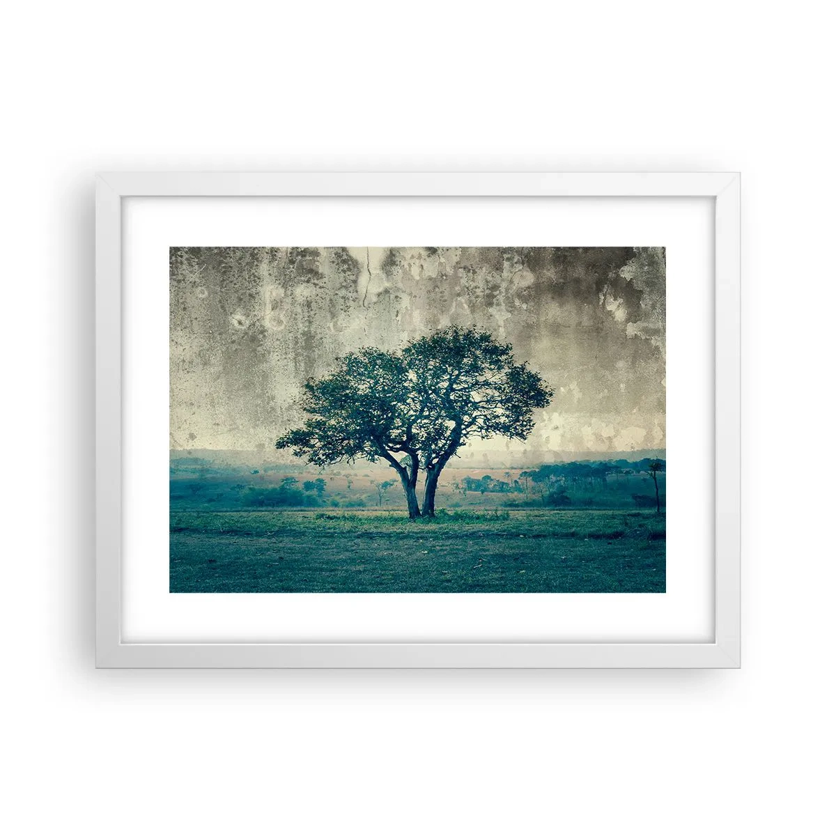 Poster in einem weißen Rahmen - Ein Apfelbaum auf blauem Feld? - 40x30 cm