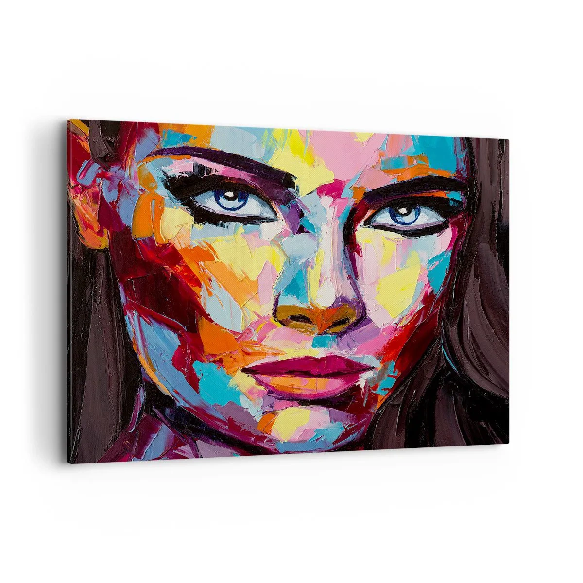 Bild auf Leinwand - Leinwandbild - Ein farbenfrohes abstraktes Porträt einer Frau in intensiven Farben. - 100x70cm - Auch die Seele ist bunt - Moderne Wanddekoration für Wohnzimmer und Schlafzimmer ARTTOR