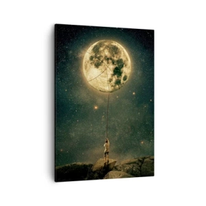 Bild auf Leinwand - Leinwandbild - Mann mit dem Mond vor dem Sternenhimmel - 50x70cm - Der Mann, der den Mond gestohlen hat - Moderne Wanddekoration für Wohnzimmer und Schlafzimmer ARTTOR