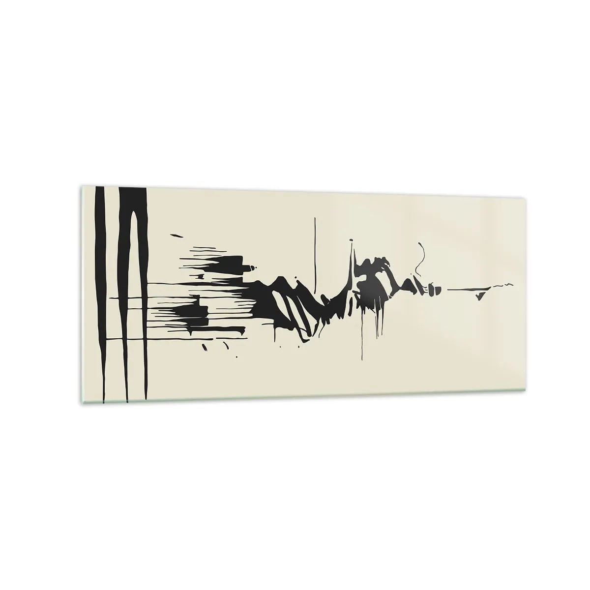 Glasbild - Bild auf glas - Minimalistische Abstraktion mit schwarzen Linien auf hellem Hintergrund - 120x50cm - Hastige Abstraktion - Moderne Wanddekoration für Wohnzimmer und Schlafzimmer ARTTOR