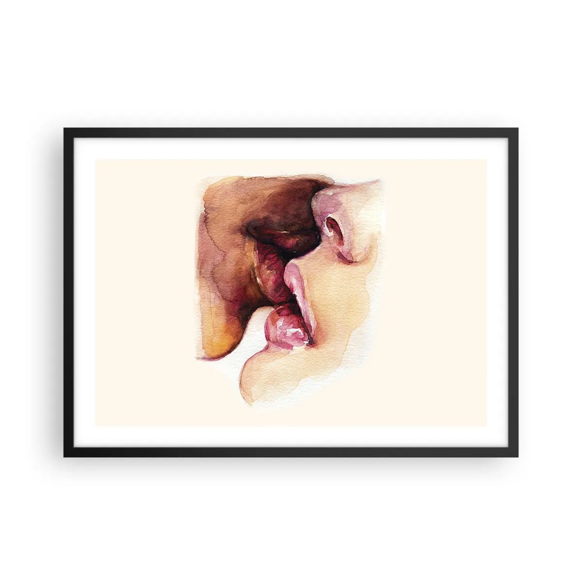 Poster in einem schwarzem Rahmen - Ein Aquarell einer Nahaufnahme eines Gesichts - 70x50cm - Wie Tag und Nacht, Erde und Himmel - Moderne Wanddekoration für Wohnzimmer und Schlafzimmer ARTTOR