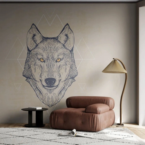Fototapete Premium Canvas - Ein geometrischer Wolf auf hellem Hintergrund mit minimalistischen Mustern. - 100x70cm - Ein Alpha mit durchdringendem Blick - Moderne Wanddekoration für Wohnzimmer und Schlafzimmer ARTTOR