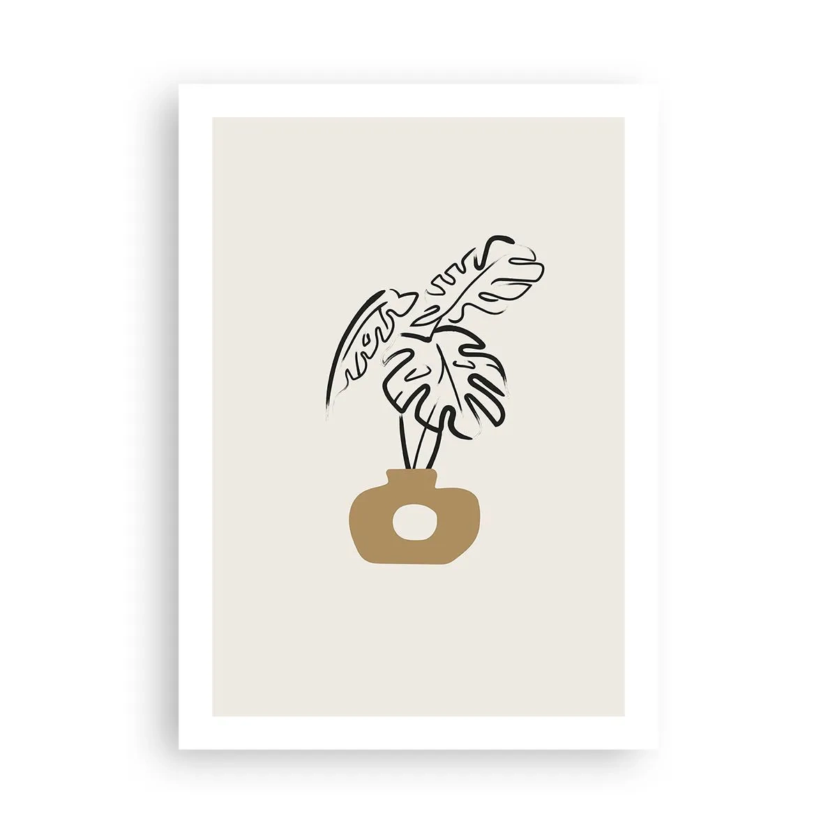 Poster - Eine minimalistische Zeichnung einer Monstera in einer Vase - 50x70cm - Monstera – Heimdekoration - Moderne Wanddekoration für Wohnzimmer und Schlafzimmer ARTTOR