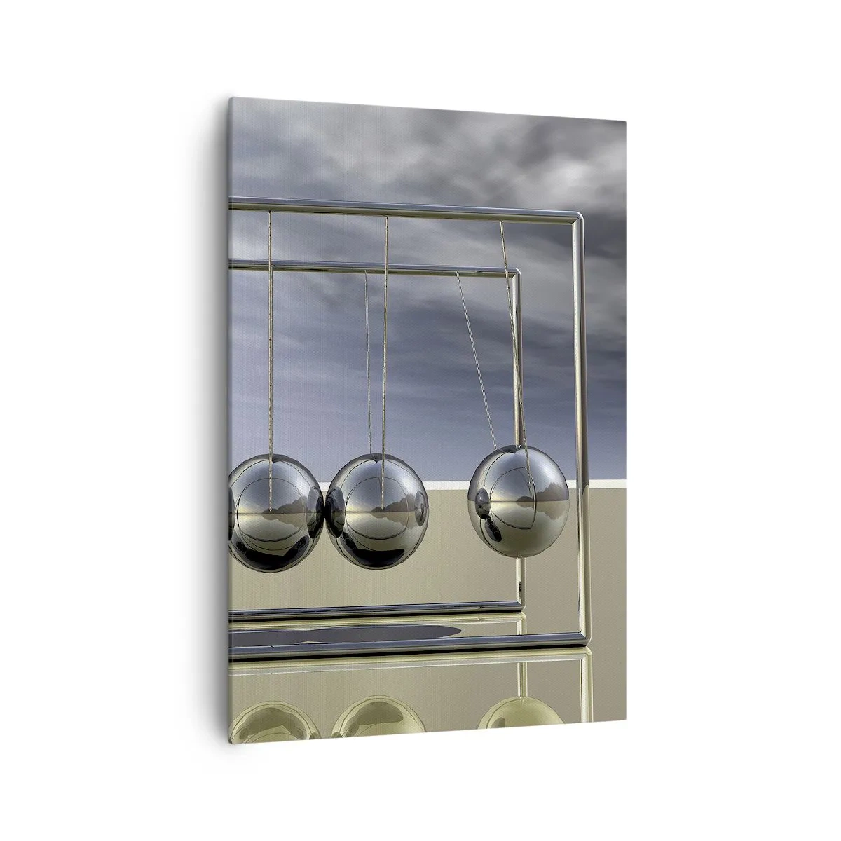 Bild auf Leinwand - Leinwandbild - Newtons Kugeln in minimalistischem Ambiente mit Lichtreflexen - 70x100cm - Die Energie der Welt - Moderne Wanddekoration für Wohnzimmer und Schlafzimmer ARTTOR