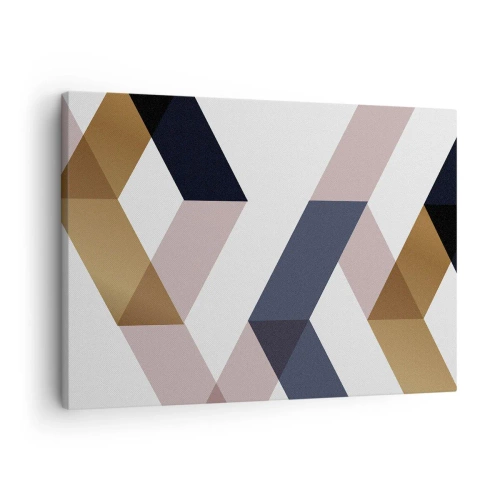 Bild auf Leinwand - Leinwandbild - Geometrische Muster in Gold- und Marineblautönen - 70x50cm - Ebenen und Winkel - Moderne Wanddekoration für Wohnzimmer und Schlafzimmer ARTTOR