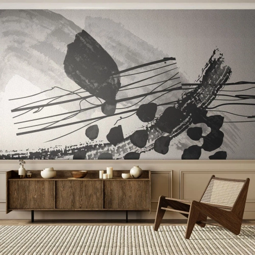 Fototapete Premium Canvas - Organische Schwarz-Weiß-Abstraktion - Abstraktion, Modern, Stück - 350x256 cm