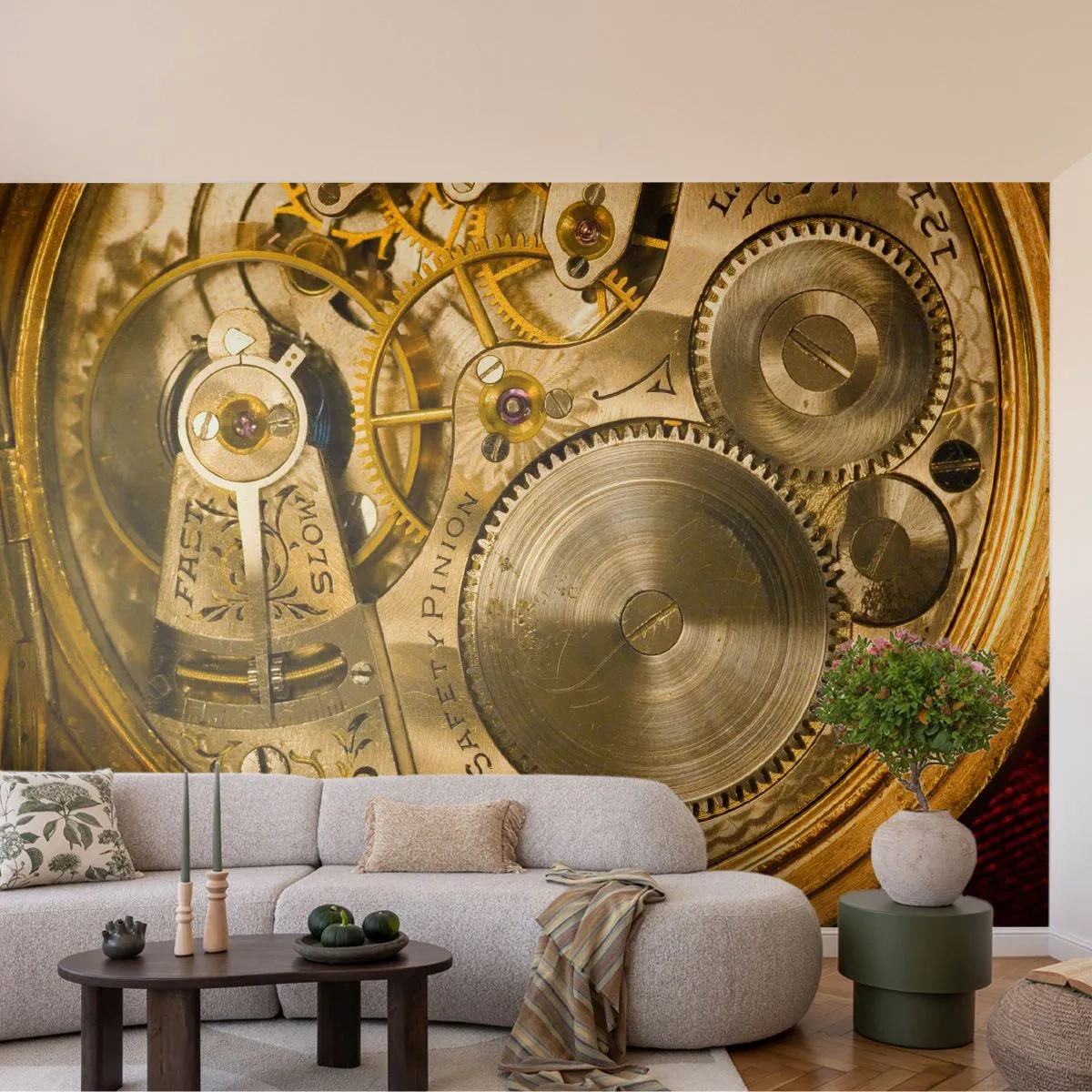 Fototapete Standard Eco - Geh mit der Zeit - Uhr, Uhrwerk, Jahrgang - 300x210 cm