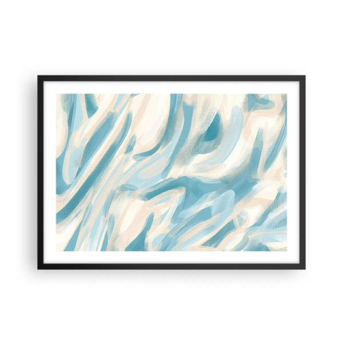 Poster in einem schwarzem Rahmen - Abstrakte blaue Streifen auf hellem Hintergrund - 70x50cm - Frühlingsbrisen - Moderne Wanddekoration für Wohnzimmer und Schlafzimmer ARTTOR