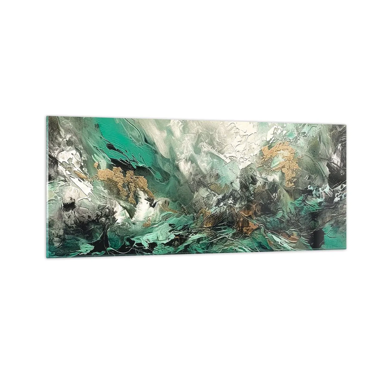 Glasbild - Bild auf glas - Smaragdgrüne und schwarze Brandung - 100x40 cm
