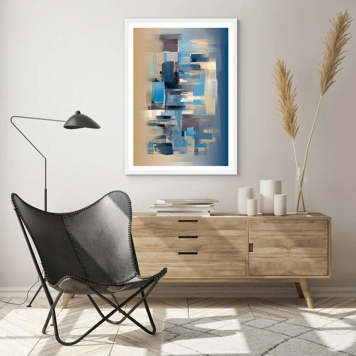 Poster in einem weißen Rahmen - Blaue Konstruktion - 70x100 cm