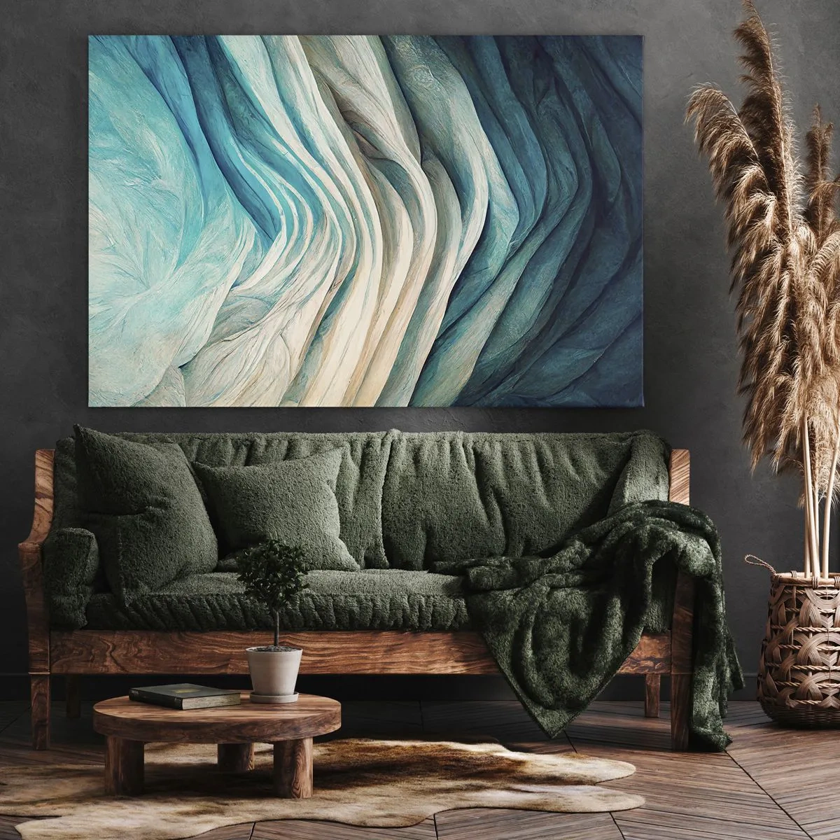 Bild auf Leinwand - Leinwandbild - Dynamische Wellen in Blau- und Weißtönen - 120x80cm - Blaue Unersättlichkeit - Moderne Wanddekoration für Wohnzimmer und Schlafzimmer ARTTOR