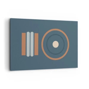 Bild auf Leinwand - Leinwandbild - Eine geometrische Komposition mit Kreisen und Rechtecken in gedämpften Farben. - 120x80cm - Das Wesen der Dinge - Moderne Wanddekoration für Wohnzimmer und Schlafzimmer ARTTOR