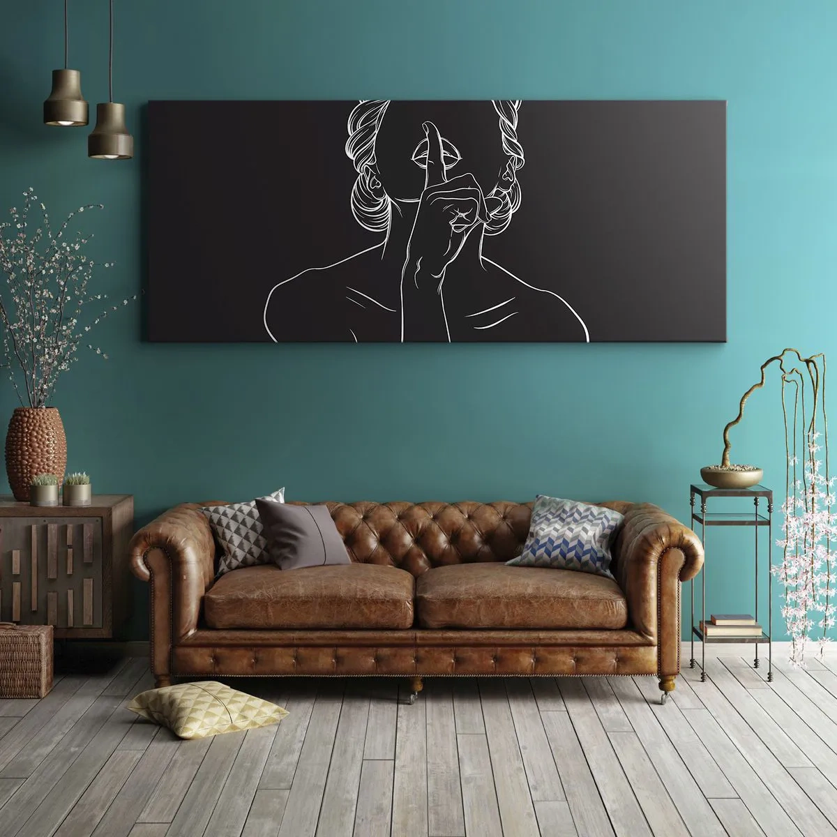 Bild auf Leinwand - Leinwandbild - Minimalistische Silhouette einer Frau auf schwarzem Hintergrund - 120x50cm - Schönheit erblüht in der Stille - Moderne Wanddekoration für Wohnzimmer und Schlafzimmer ARTTOR