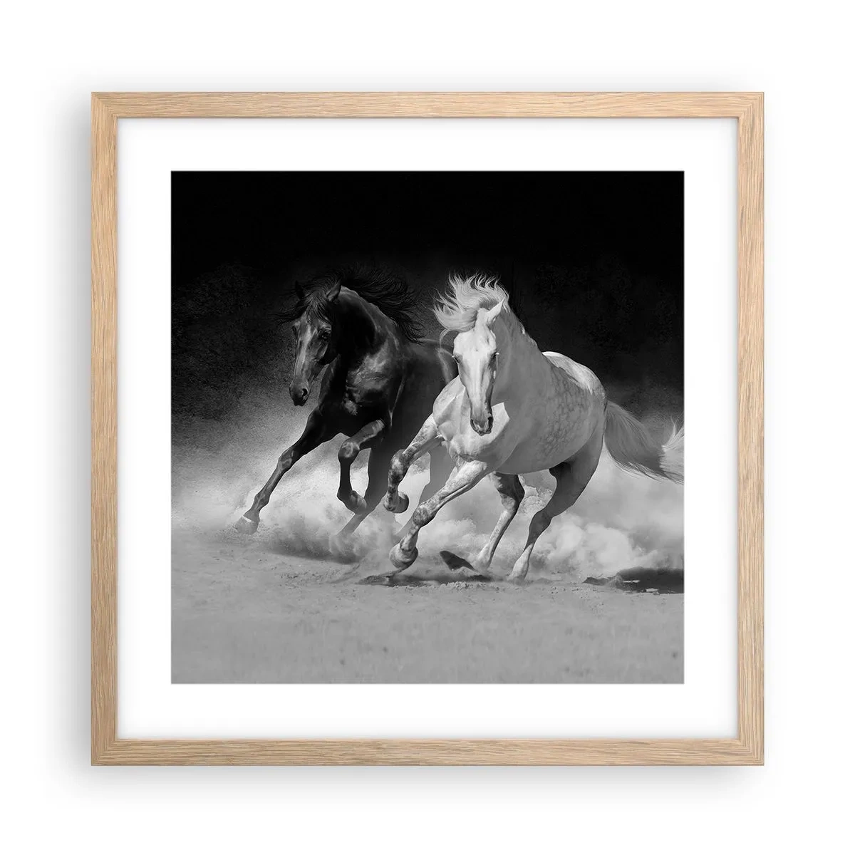 Poster in einem Rahmen aus heller Eiche - Galopp der Freiheit - 40x40 cm