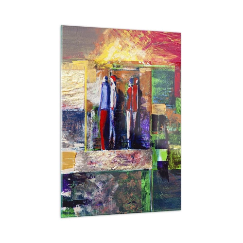 Glasbild - Bild auf glas - Eine abstrakte Komposition mit Figuren und intensiven Farben. - 50x70cm - Beziehungen und Emotionen - Moderne Wanddekoration für Wohnzimmer und Schlafzimmer ARTTOR