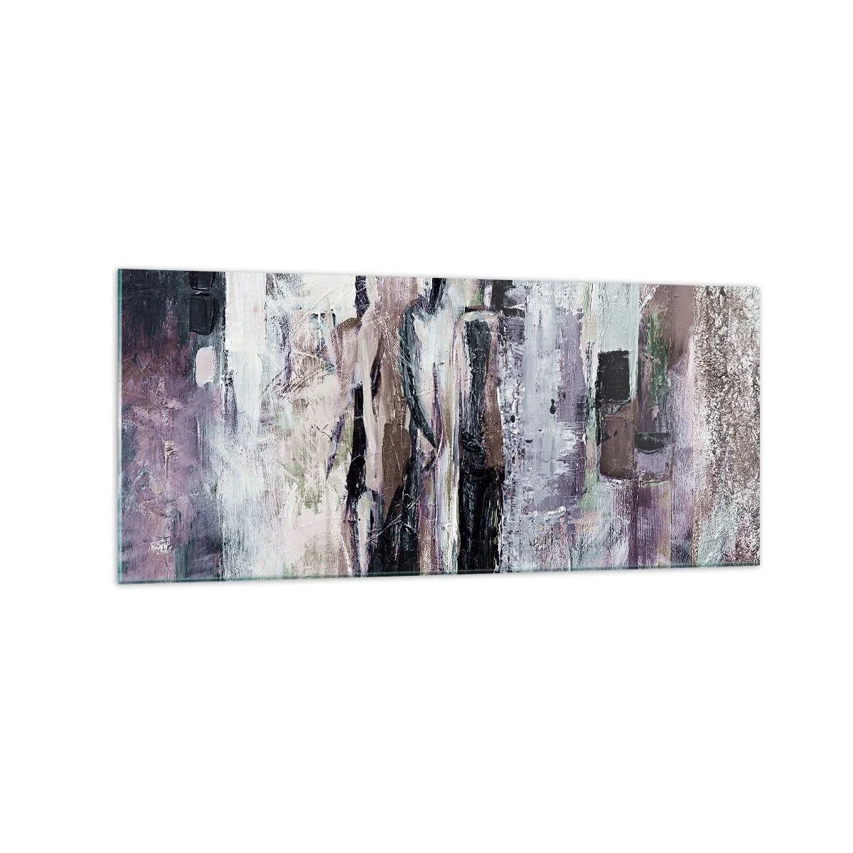 Glasbild - Bild auf glas - Eine abstrakte Komposition mit drei Figuren in Pastellfarben. - 120x50cm - Die geheimnisvolle Drei - Moderne Wanddekoration für Wohnzimmer und Schlafzimmer ARTTOR