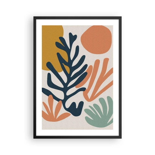 Poster in einem schwarzem Rahmen - Eine farbenfrohe Komposition aus Pflanzenformen im modernen Stil - 50x70cm - Korallenmeere - Moderne Wanddekoration für Wohnzimmer und Schlafzimmer ARTTOR
