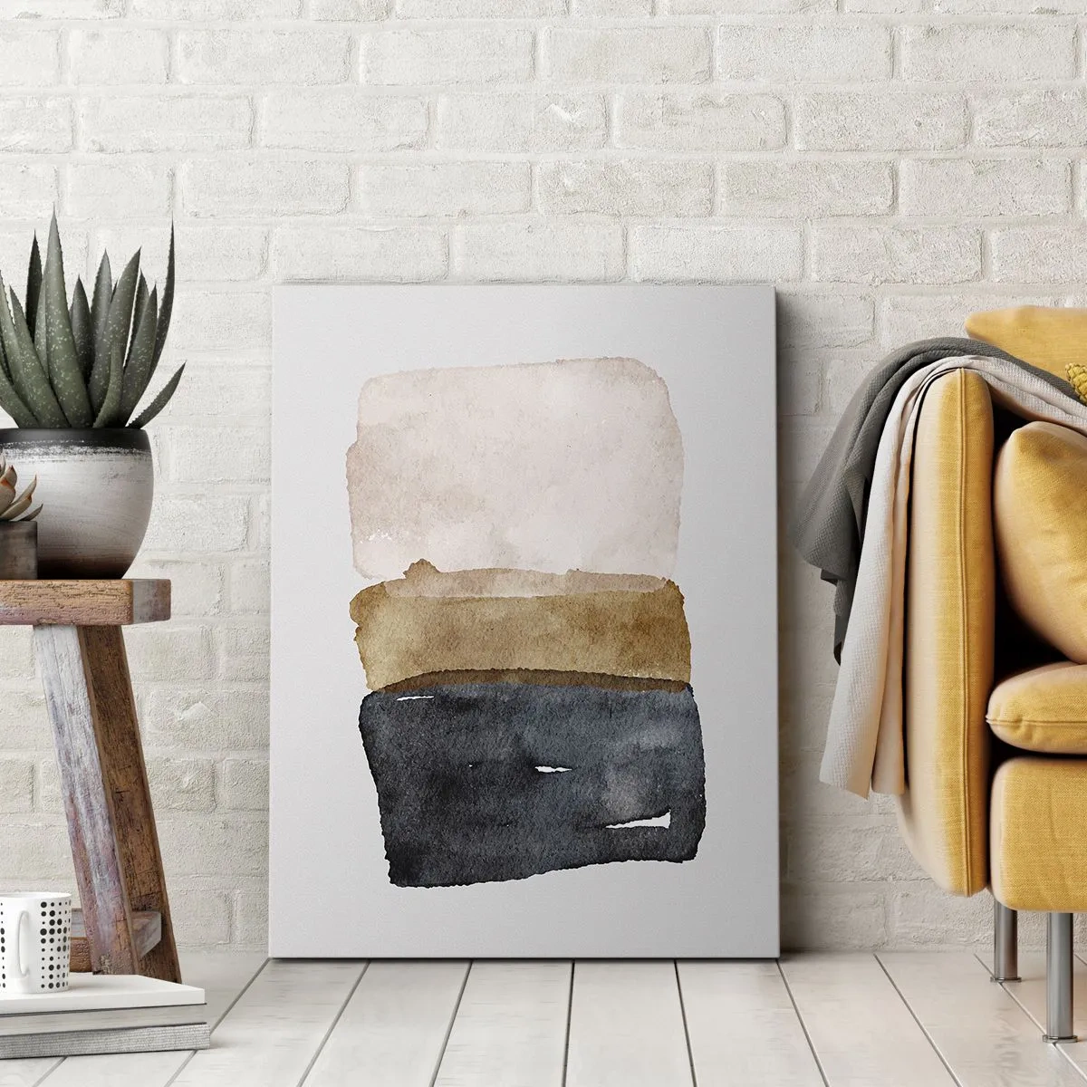Bild auf Leinwand - Leinwandbild - Eine minimalistische Komposition aus drei Rechtecken in Erdtönen. - 80x120cm - Die Komposition der Farben der Erde - Moderne Wanddekoration für Wohnzimmer und Schlafzimmer ARTTOR