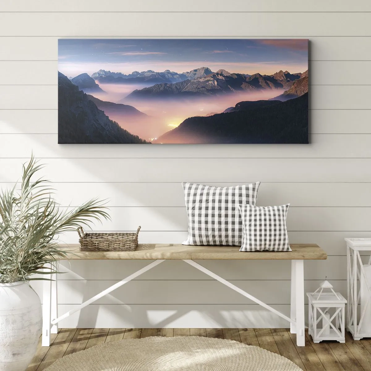 Bild auf Leinwand - Leinwandbild - Licht in den Tälern - 90x30 cm