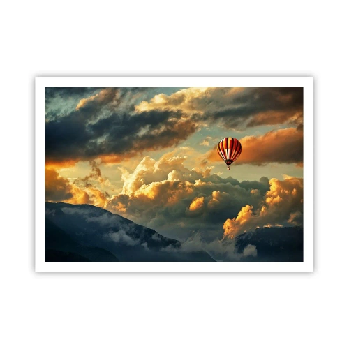 Poster - Ein Ballon vor dem Hintergrund dramatischer Wolken - 100x70cm - Ich fliege, weil ich es will - Moderne Wanddekoration für Wohnzimmer und Schlafzimmer ARTTOR
