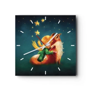 Wanduhr - Glasuhr - Ein Junge mit einem Fuchs in einer magischen Umgebung mit Sternen - 30x30cm - Kleiner Prinz - Moderne Wanddekoration für Wohnzimmer und Schlafzimmer ARTTOR