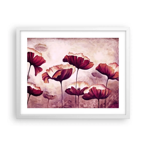 Poster in einem weißen Rahmen - Rotes und weißes Blütenblatt - 50x40 cm