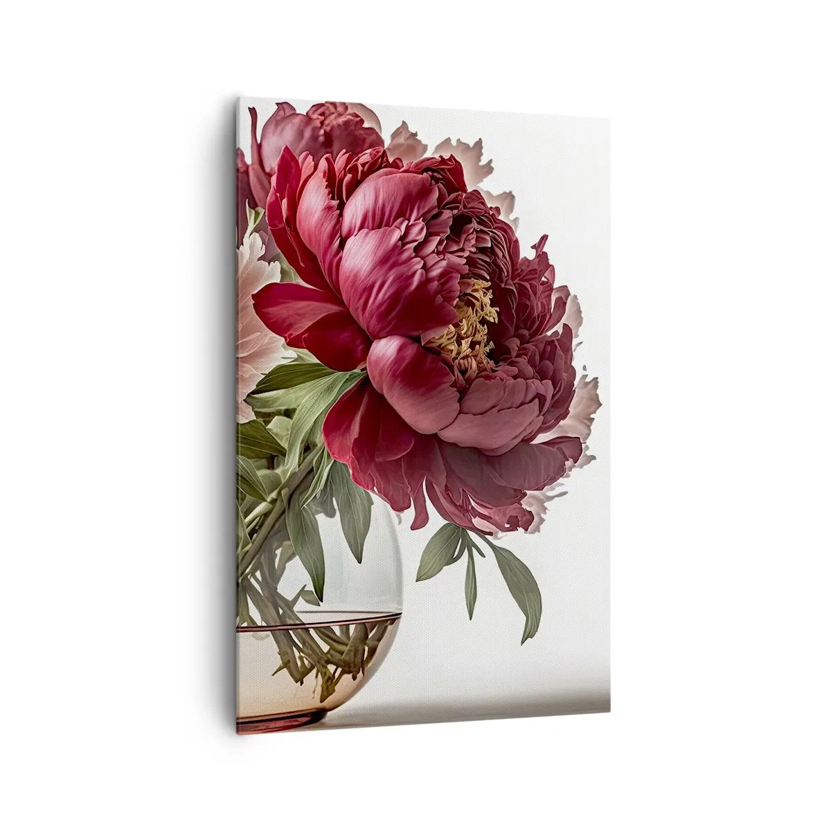 Bild auf Leinwand - Leinwandbild - Ein Strauß Pfingstrosen in Rosa- und Rottönen - 80x120cm - In voller Schönheit - Moderne Wanddekoration für Wohnzimmer und Schlafzimmer ARTTOR