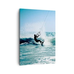 Bild auf Leinwand - Leinwandbild - Kitesurfer reitet eine Welle in der vollen Sonne - 50x70cm - Hinreißen lassen - Moderne Wanddekoration für Wohnzimmer und Schlafzimmer ARTTOR