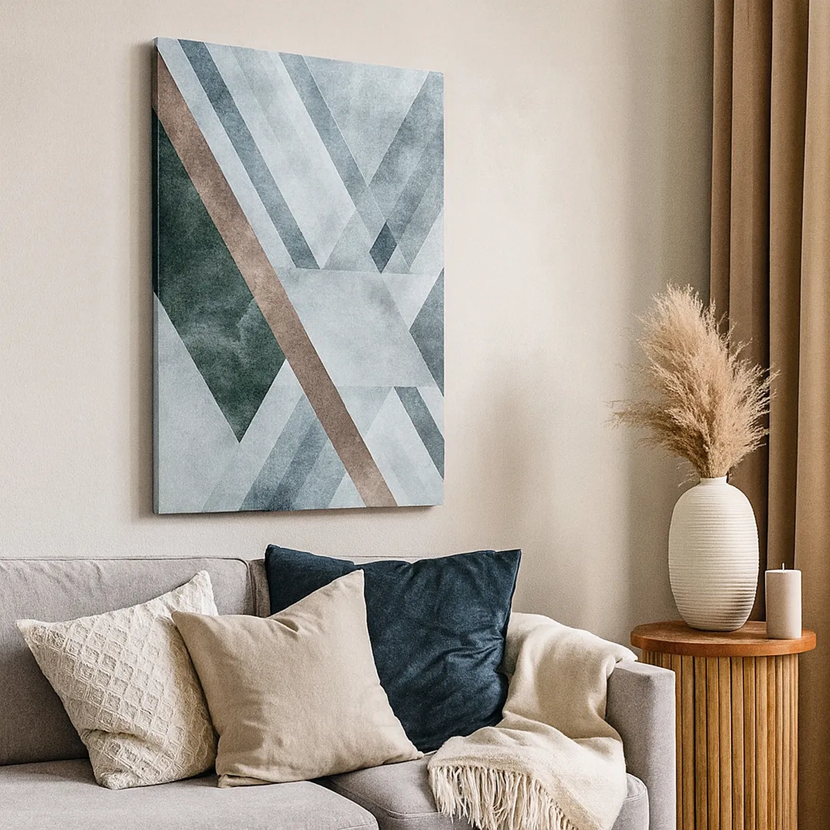 Bild auf Leinwand - Leinwandbild - Geometrische Formen in kühlen Blau- und Brauntönen - 50x70cm - Anspruchsvolle Eleganz der Geometrie - Moderne Wanddekoration für Wohnzimmer und Schlafzimmer ARTTOR