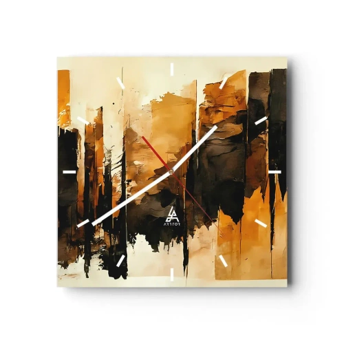 Wanduhr - Glasuhr - Abstrakte goldene und schwarze Streifen in einer künstlerischen Komposition - 30x30cm - Harmonie von Schwarz und Gold - Moderne Wanddekoration für Wohnzimmer und Schlafzimmer ARTTOR