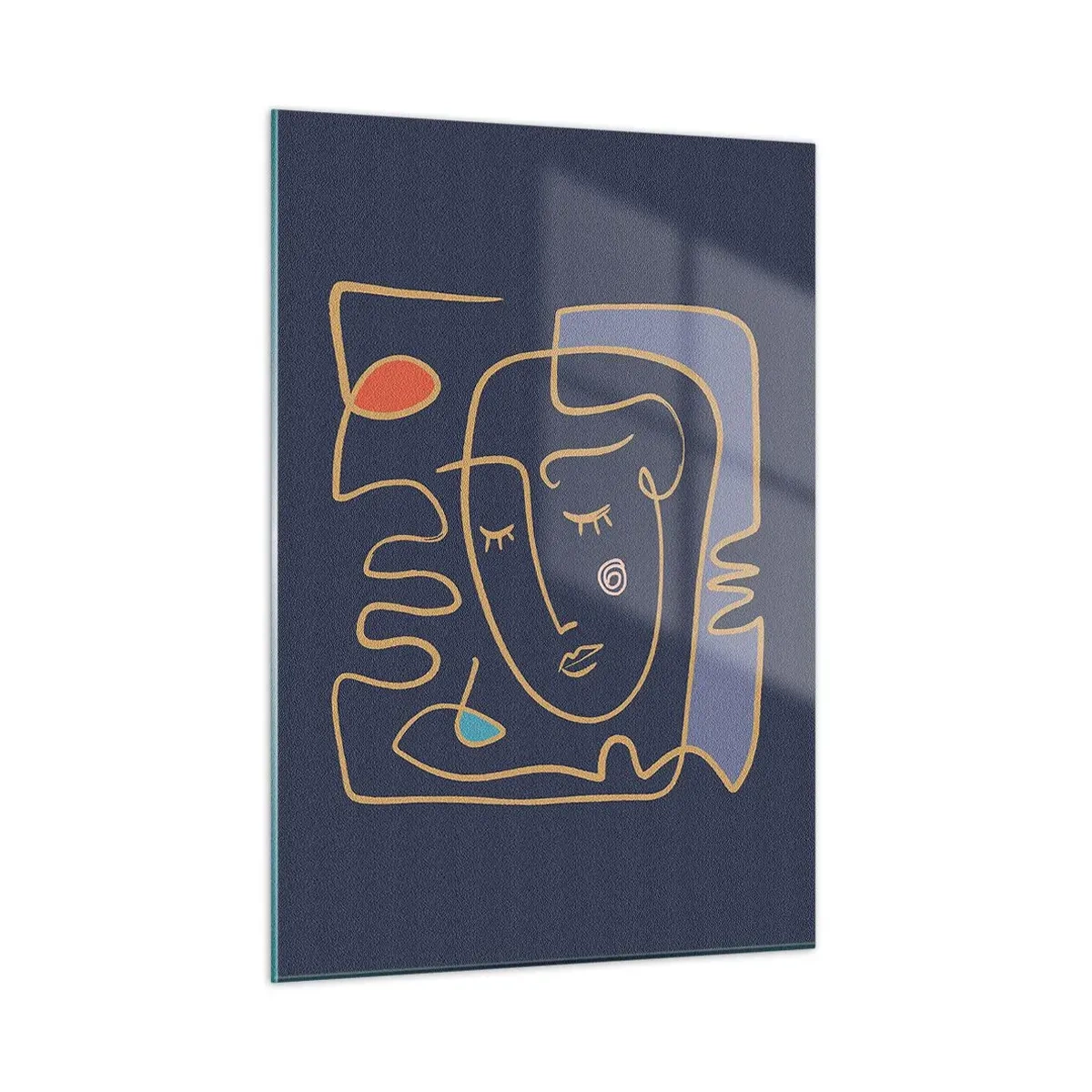 Glasbild - Bild auf glas - Abstraktes Gesicht im Umriss auf marineblauem Hintergrund - 50x70cm - In Gedanken - Moderne Wanddekoration für Wohnzimmer und Schlafzimmer ARTTOR