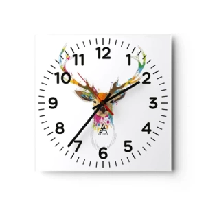 Wanduhr - Glasuhr - Ein mildes Reh in Farbe getaucht - 30x30 cm