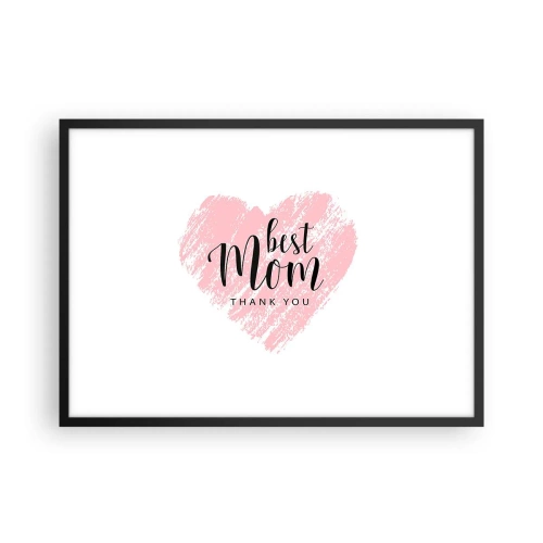 Poster in einem schwarzem Rahmen - Rosa Herz mit der Aufschrift „Best Mom Thank You“ auf weißem Hintergrund - 70x50cm - Immer der richtige Moment - Moderne Wanddekoration für Wohnzimmer und Schlafzimmer ARTTOR