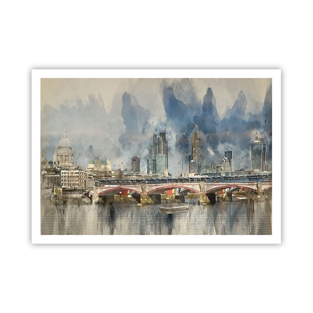 Poster - Aquarellansicht der Brücke und der Skyline der Stadt - 100x70cm - London in seiner ganzen Pracht - Moderne Wanddekoration für Wohnzimmer und Schlafzimmer ARTTOR