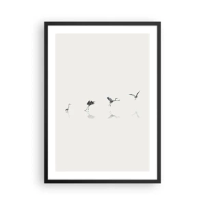 Poster in einem schwarzem Rahmen - Eine minimalistische Komposition von Vögeln am Wasser - 50x70cm - Vier einfache Schritte - Moderne Wanddekoration für Wohnzimmer und Schlafzimmer ARTTOR
