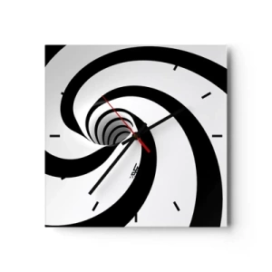 Wanduhr - Glasuhr - Abstrakte schwarz-weiße Spirale mit Wirbeleffekt - 30x30cm - Dem Wirbel nachgeben? - Moderne Wanddekoration für Wohnzimmer und Schlafzimmer ARTTOR