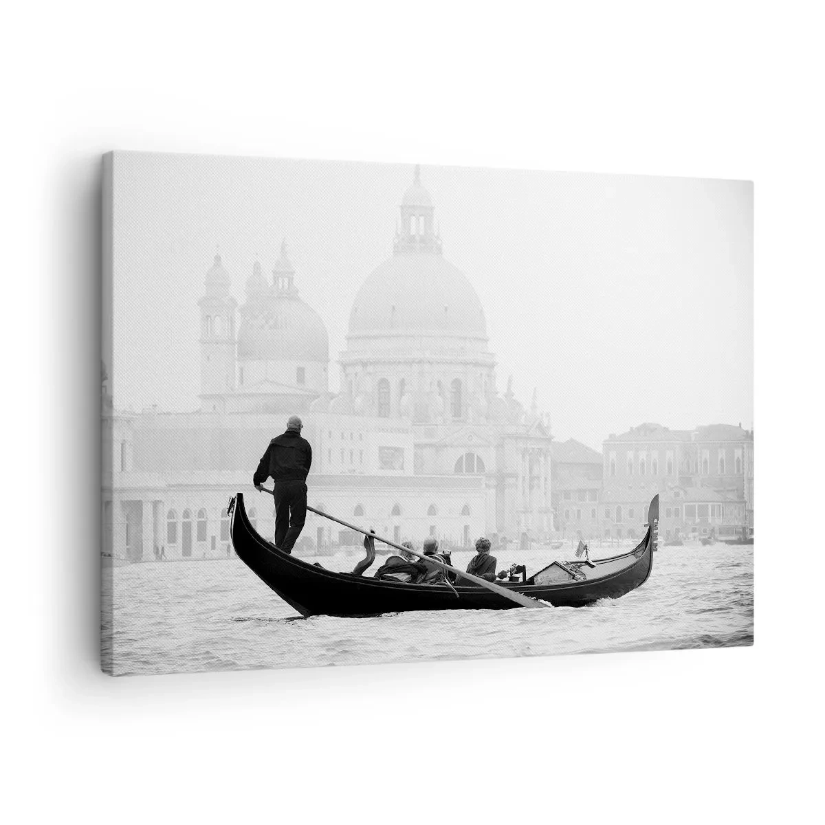 Bild auf Leinwand - Leinwandbild - Eine Gondel mit der Basilika im Hintergrund in Schwarzweiß - 70x50cm - Reise zu den Quellen der Schönheit - Moderne Wanddekoration für Wohnzimmer und Schlafzimmer ARTTOR