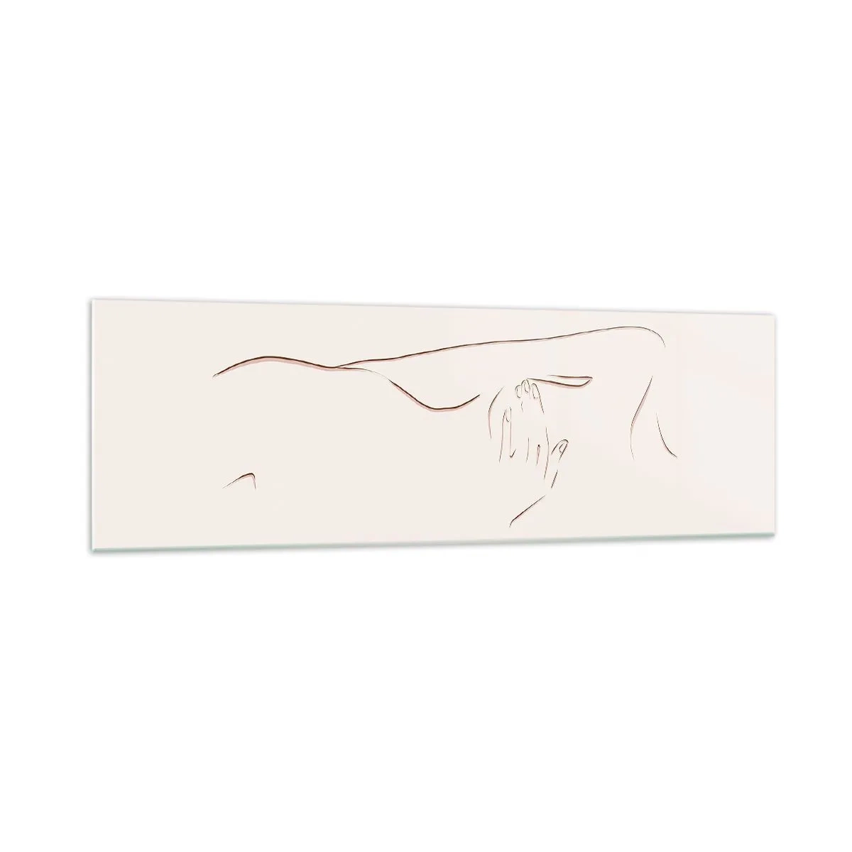 Glasbild - Bild auf glas - Eine subtile Strichzeichnung einer Silhouette vor einem hellen Hintergrund - 160x50cm - Die Form des Verlangens - Moderne Wanddekoration für Wohnzimmer und Schlafzimmer ARTTOR