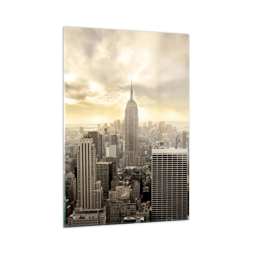 Glasbild - Bild auf glas - Stadtpanorama mit Wolkenkratzern und dem Empire State Building - 50x70cm - New York aus Grau - Moderne Wanddekoration für Wohnzimmer und Schlafzimmer ARTTOR