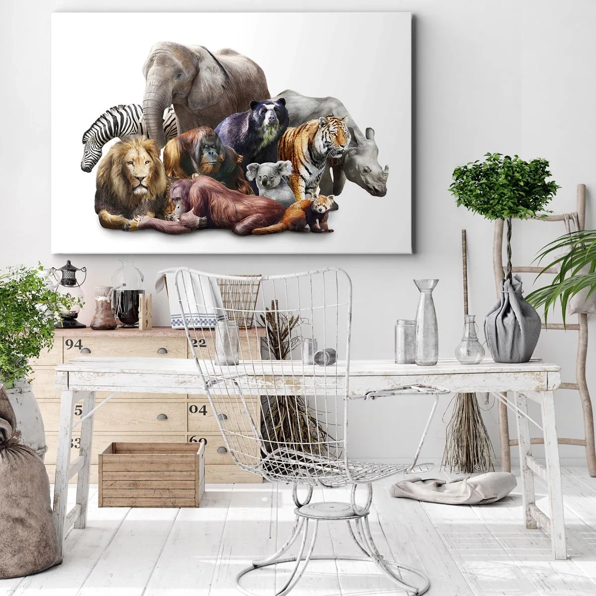 Bild auf Leinwand - Leinwandbild - Eine Vielzahl von Wildtieren in einer Gruppenzusammensetzung - 70x50cm - Afrikanische Familienfotografie - Moderne Wanddekoration für Wohnzimmer und Schlafzimmer ARTTOR