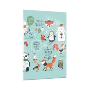 Glasbild - Bild auf glas - Weihnachtsillustration von Tieren in winterlicher Atmosphäre - 70x100cm - Möge es immer Weihnachten sein! - Moderne Wanddekoration für Wohnzimmer und Schlafzimmer ARTTOR