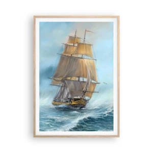 Poster in einem Rahmen aus heller Eiche - Über die Wellen gleiten - 70x100 cm