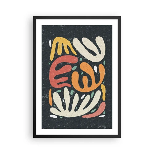 Poster in einem schwarzem Rahmen - Bunte organische Formen auf dunklem Hintergrund - 50x70cm - Komposition – Ich erwische dich gleich - Moderne Wanddekoration für Wohnzimmer und Schlafzimmer ARTTOR