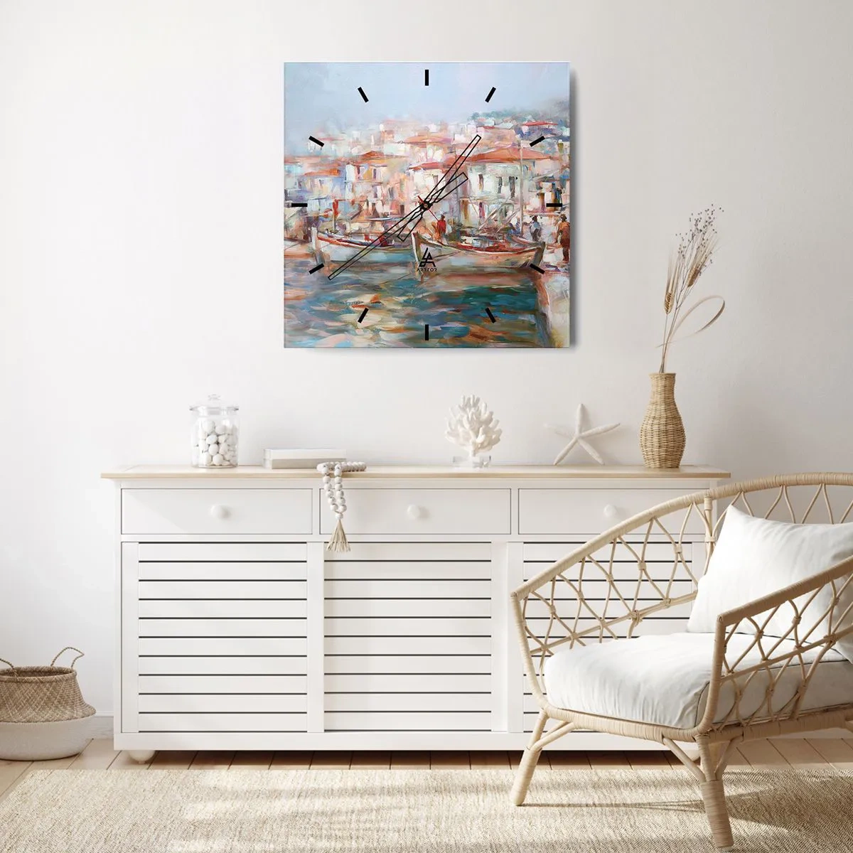 Wanduhr - Glasuhr - Pastell-Sommerferien - 30x30 cm