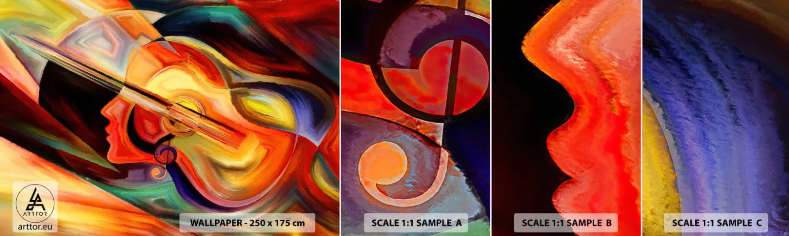 Fototapeten Muster Selbstklebend Deluxe Sticker - Alles ist gut - Abstraktion, Das Gesicht einer Frau, Geige - 100x30 cm