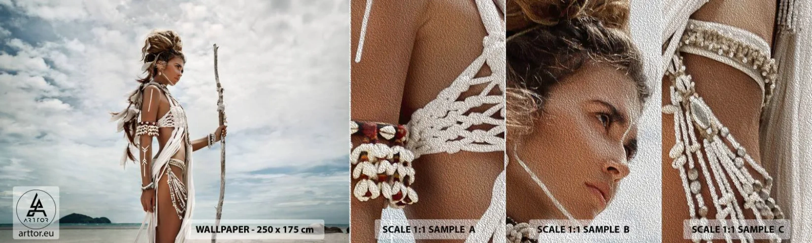 Fototapeten Muster Premium Sand - Königin der Tropen - Frau, Ethnische Kleidung, Stamm - 100x30 cm