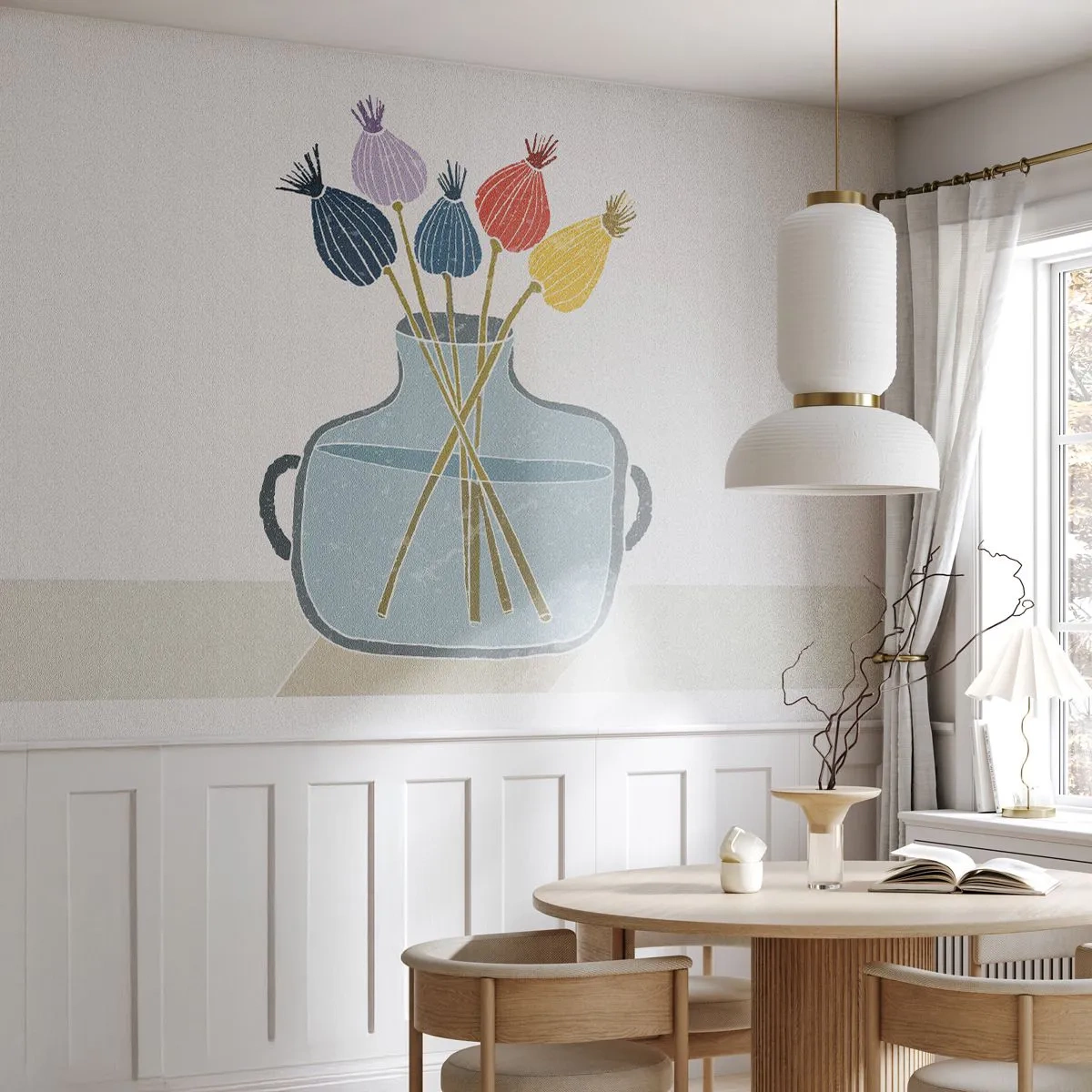 Fototapete Premium Sand - Es ist mucksmäuschenstill - Blumen, Vase, Minimalismus - 500x350 cm