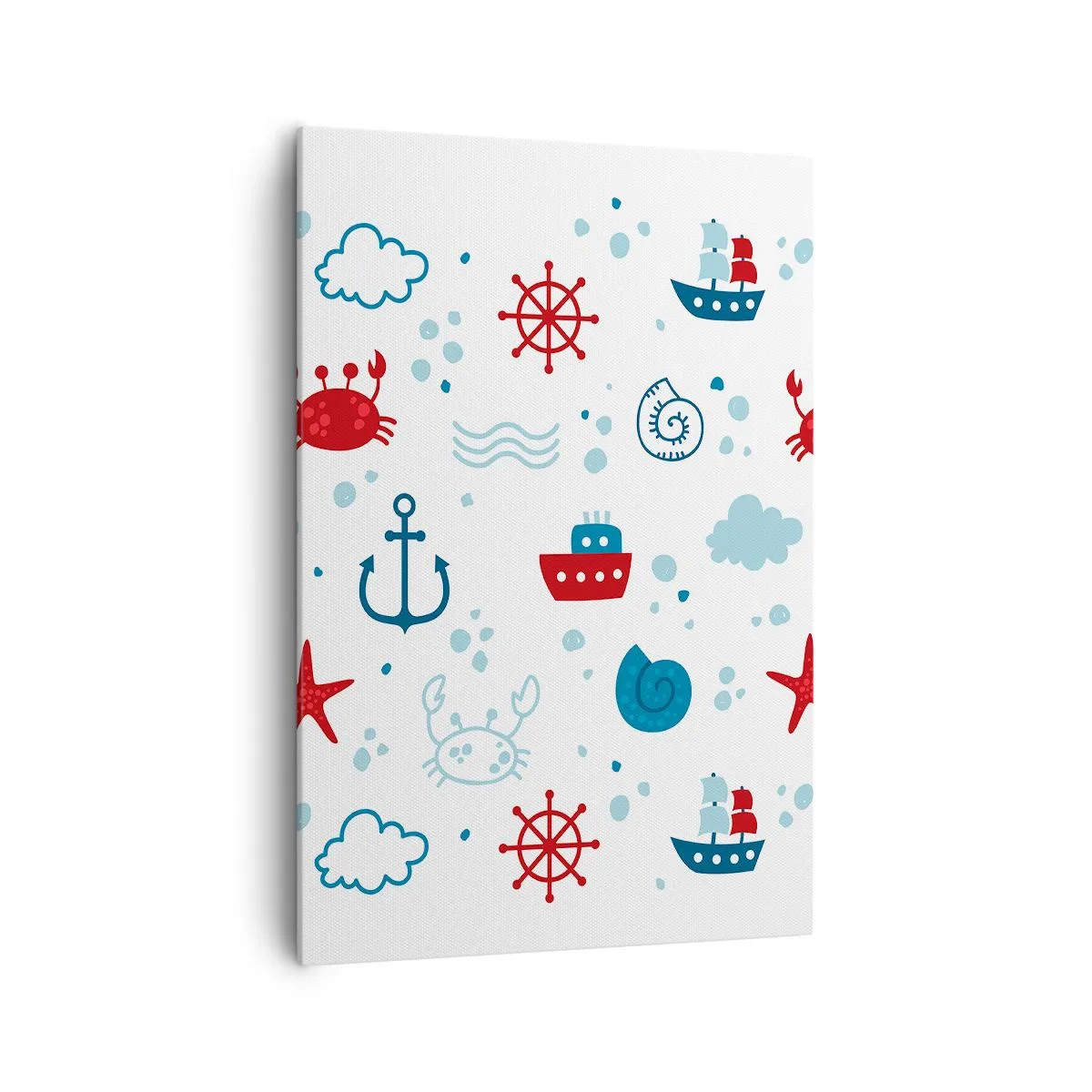 Bild auf Leinwand - Leinwandbild - Nautisches Muster mit Ankern, Schiffen und Krabben - 70x100cm - Märchen vom Meer - Moderne Wanddekoration für Wohnzimmer und Schlafzimmer ARTTOR
